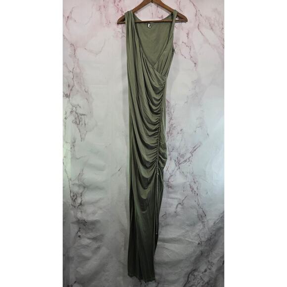 YPB Dress Womens Large Green Midi Maxi Long Tank Slit Ruched Slit Personal Best - Picture 1 of 13